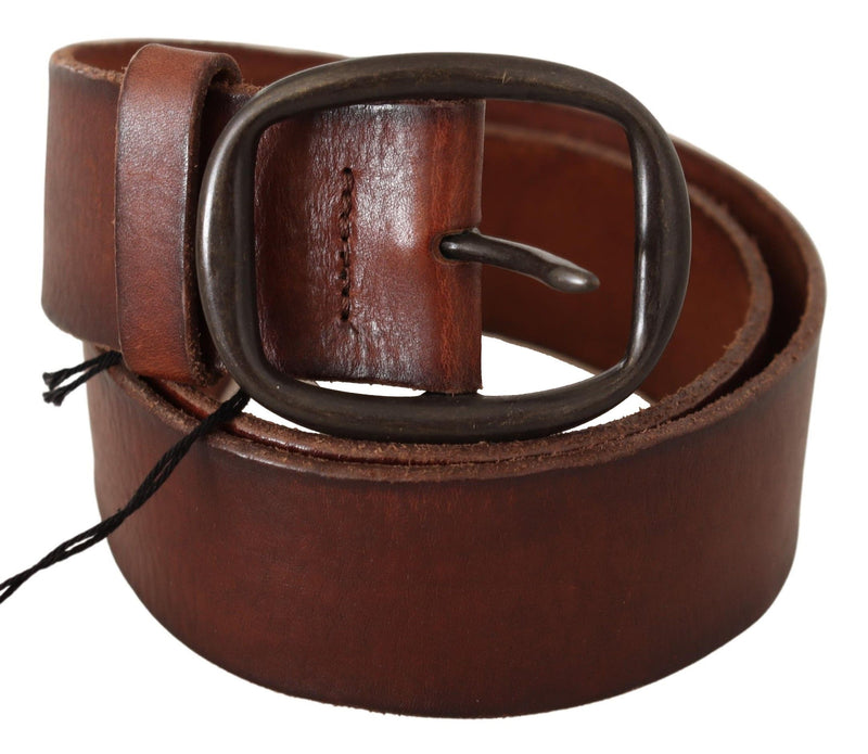 Brown Genuine Leather Oval Metal Buckle Waist Belt