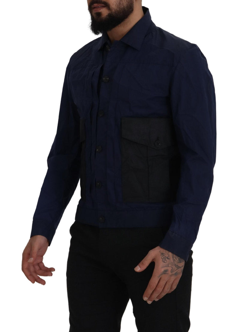 Dark Blue Cotton Collared Long Sleeves Casual Shirt