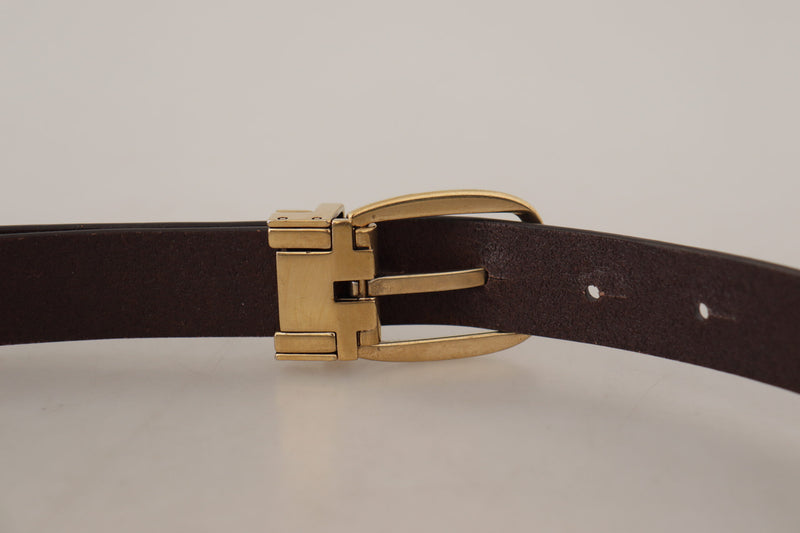 Dark Brown Calf Leather Gold Tone Metal Buckle