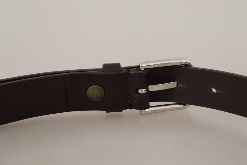 Brown Plain Leather Silver Tone Buckle Belt