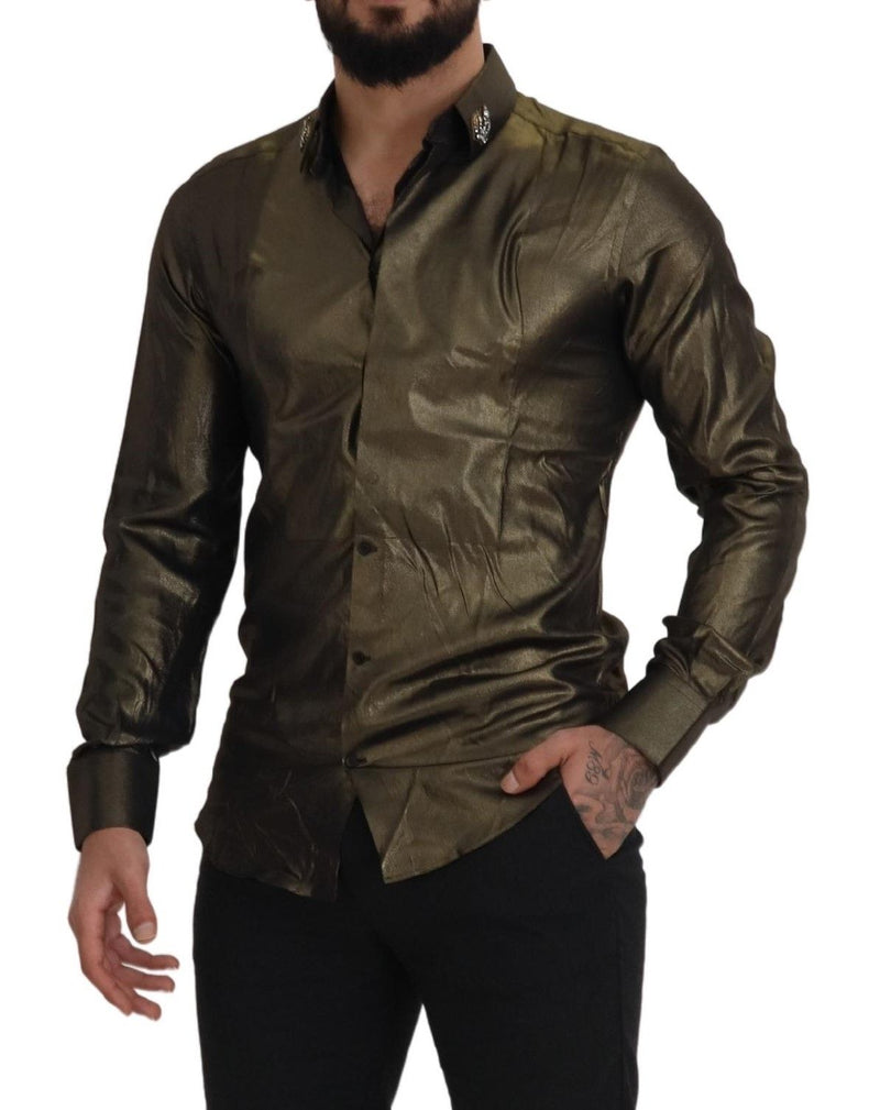 Metallic Gold DG Embroidered Crown Silk Shirt