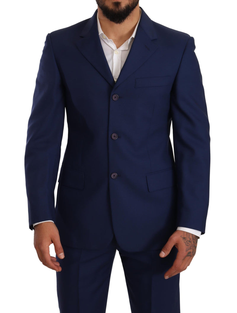 Blue Wool Notch Lapel Single Breasted Suit