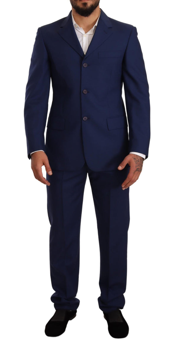 Blue Wool Notch Lapel Single Breasted Suit