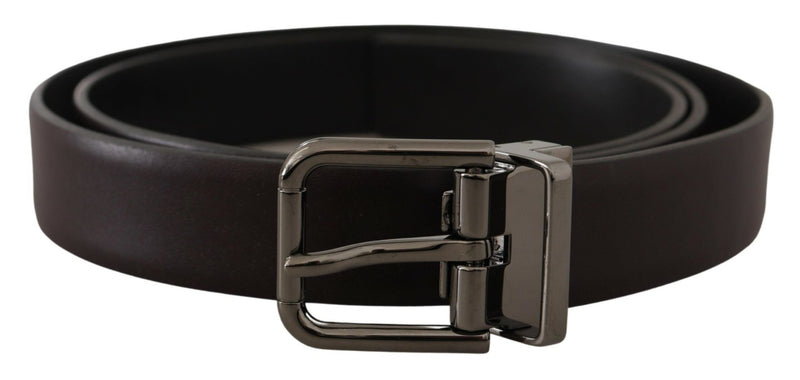 Dark Purple Leather Box Borchia Metal Buckle Belt