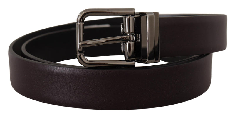 Dark Purple Leather Box Borchia Metal Buckle Belt