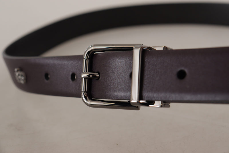 Dark Purple Leather Box Borchia Metal Buckle Belt