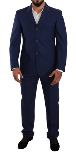 Blue Wool Notch Lapel Single Breasted Suit