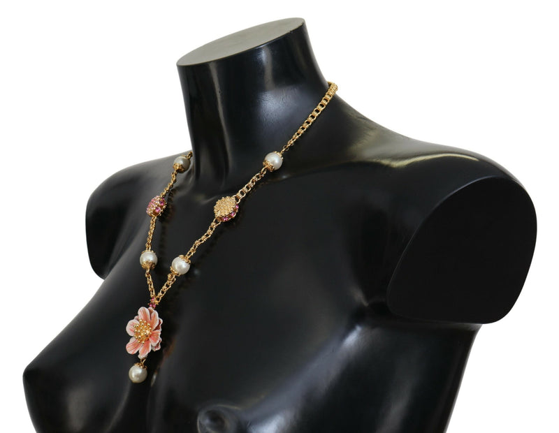 Gold Tone Floral Crystals Pink Embellished Necklace