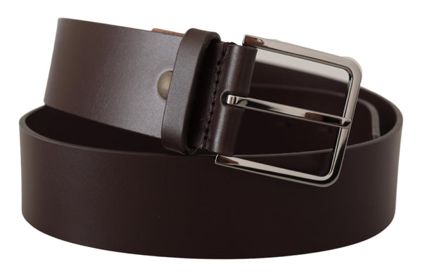 Brown Leather Logo Engraved Metal Buckle Dark