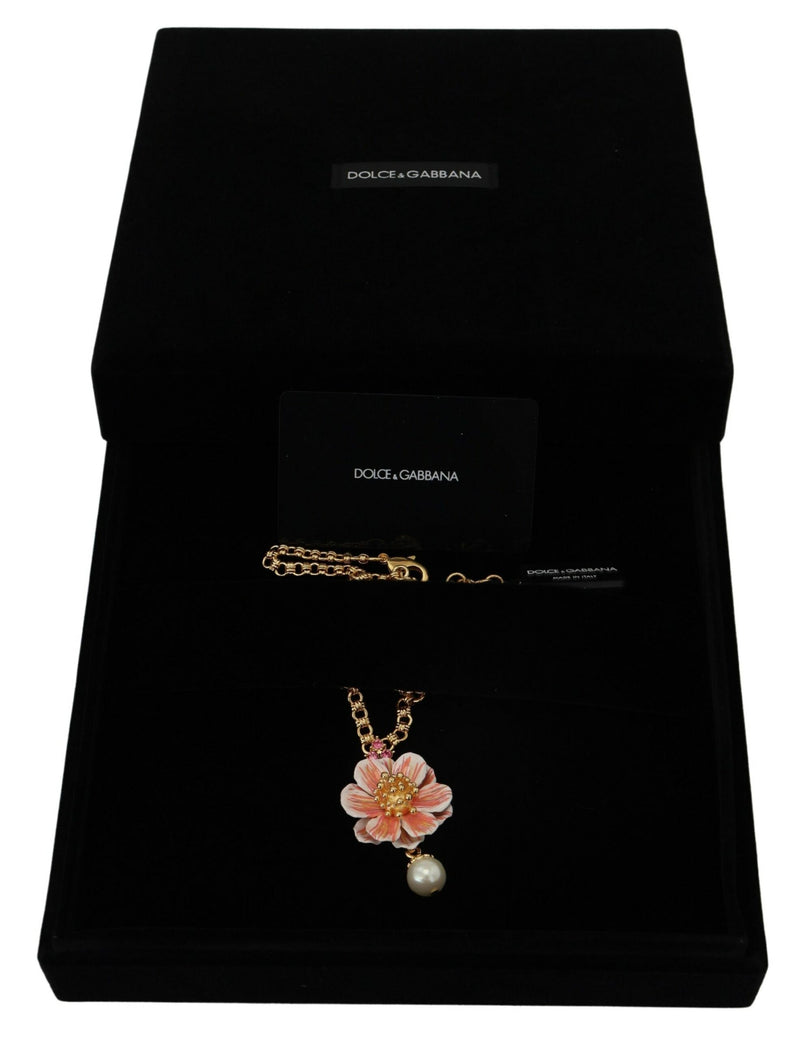 Gold Tone Floral Crystals Pink Embellished Necklace