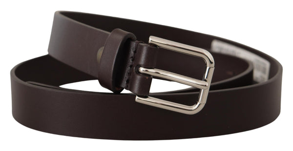 Dark Brown Calf Leather Logo Metal Buckle Belt