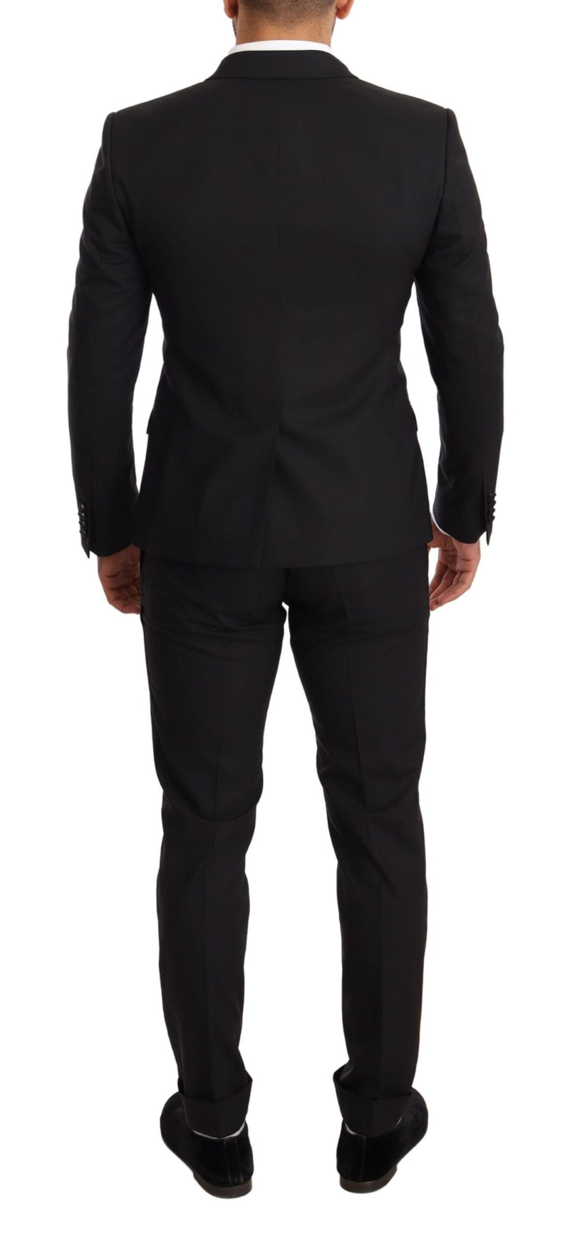 Black Wool Double Breasted Smoking 3 Piece Suit