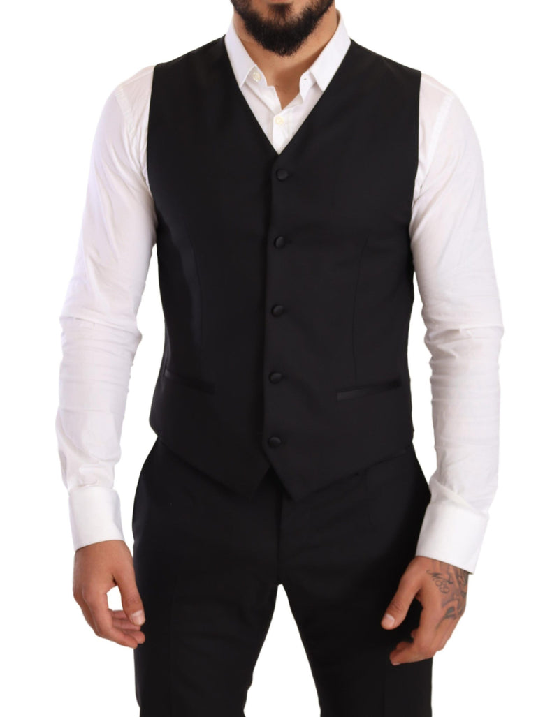 Black Wool Double Breasted Smoking 3 Piece Suit