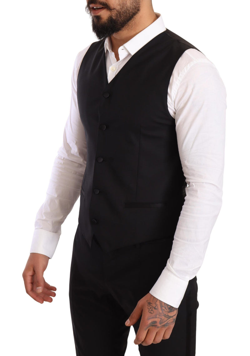 Black Wool Double Breasted Smoking 3 Piece Suit