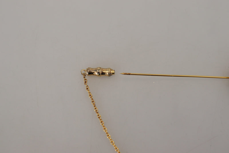 Gold Tone 925 Sterling Silver Crystal Chain Pin Brooch