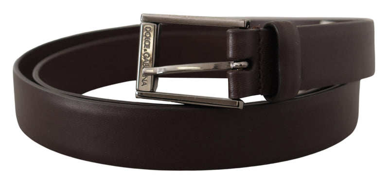 Brown Leather Silver Tone Metal Buckle Belt