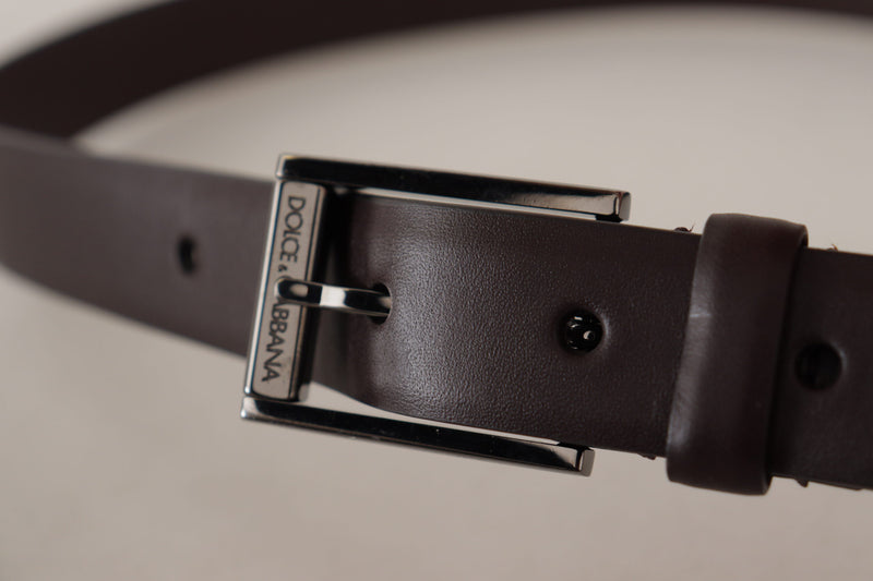 Brown Leather Silver Tone Metal Buckle Belt