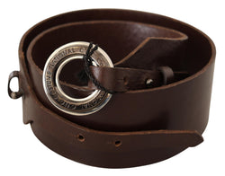 Brown Leather Silver Round Belt