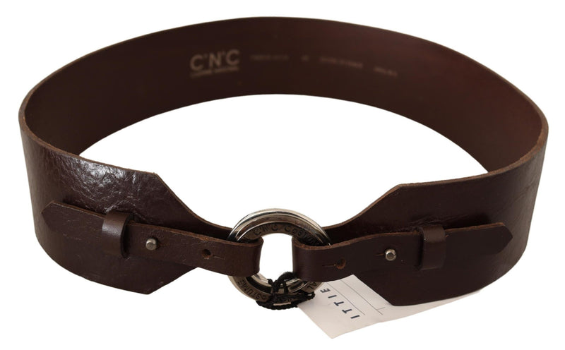 Brown Leather Silver Round Belt