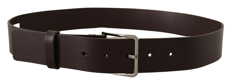 Brown Solid Calf Leather Logo Metal Buckle Belt