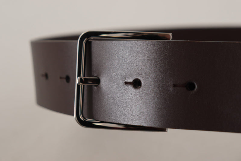 Brown Solid Calf Leather Logo Metal Buckle Belt