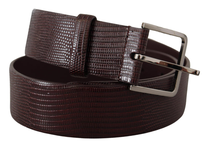 Dark Brown Calf Leather Silver Logo Metal Buckle Belt