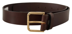 Brown Plain Calf Leather Gold Tone Buckle Belt