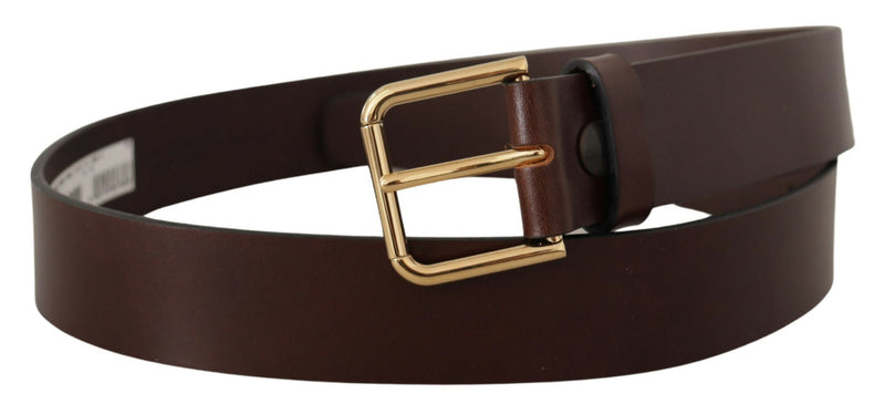 Brown Plain Calf Leather Gold Tone Buckle Belt