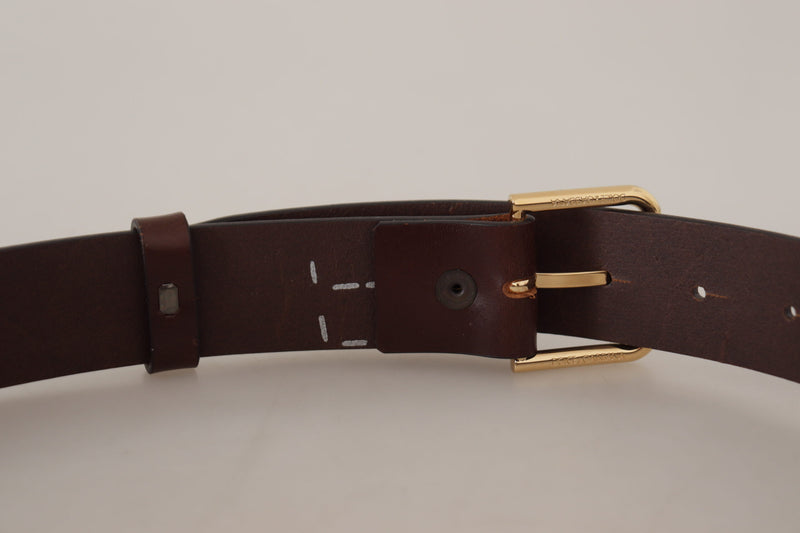 Brown Plain Calf Leather Gold Tone Buckle Belt