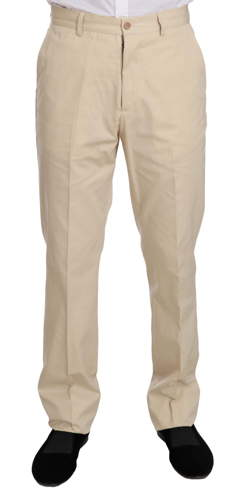 Two Piece 3 Button Beige Cotton Solid Suit