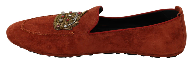 Orange Leather Moccasins Crystal Crown Slippers Shoes