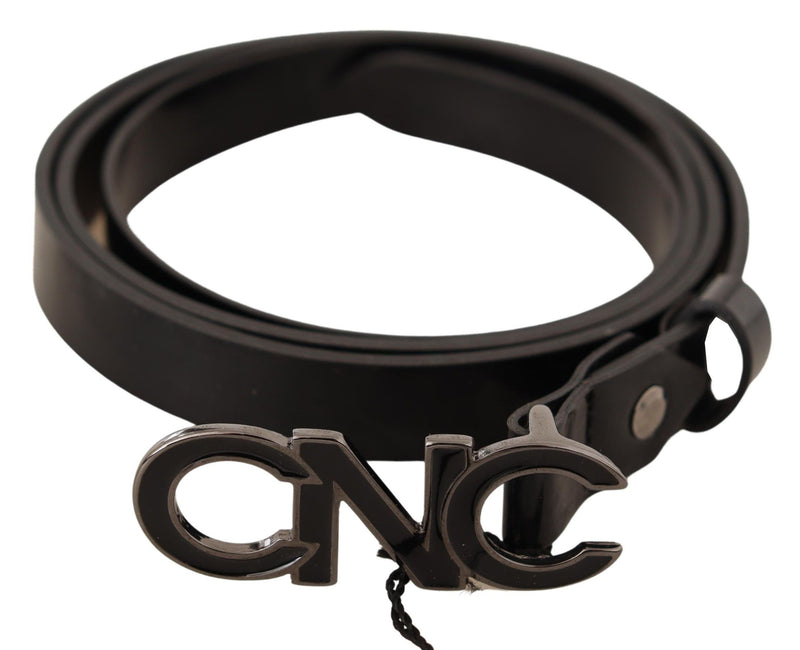 Black Leather Letter Logo Buckle Belt