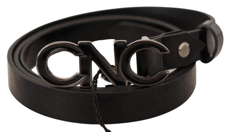 Black Leather Letter Logo Buckle Belt