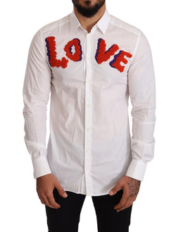 White Love Patch Cotton Formal Shirt