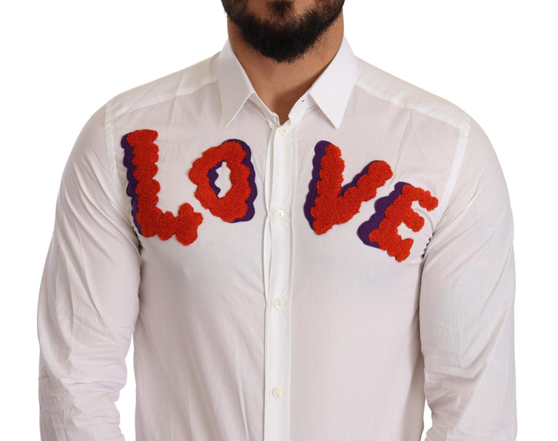 White Love Patch Cotton Formal Shirt