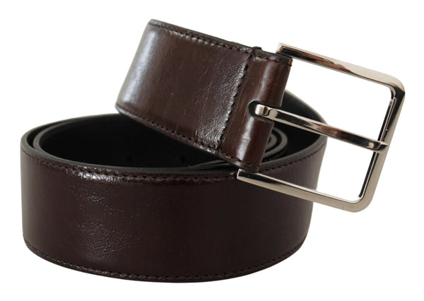 Brown Wide Patent Leather Buckle Silver Buckle Belt