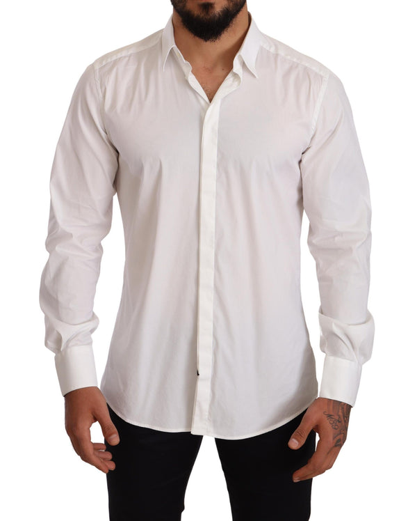 White Cotton Blend Men Formal Shirt