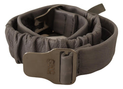 Gray Leather Silver Buckle Waist Belt