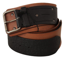 Black Brown Leather Silver Buckle