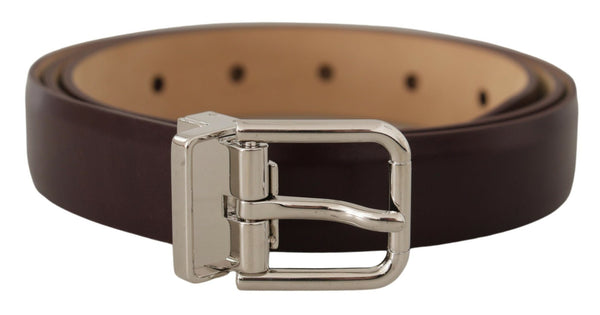 Dark Brown Silver Logo Engraved Metal Buckle Belt