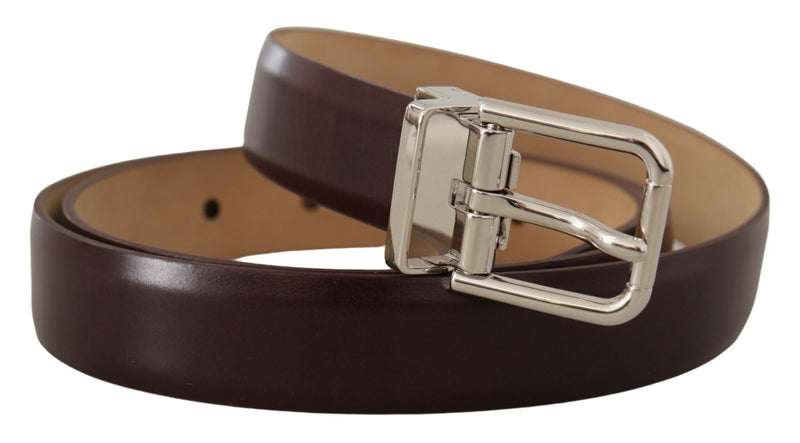 Dark Brown Silver Logo Engraved Metal Buckle Belt