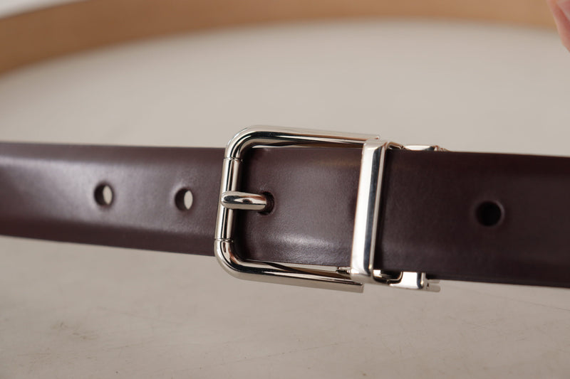 Dark Brown Silver Logo Engraved Metal Buckle Belt