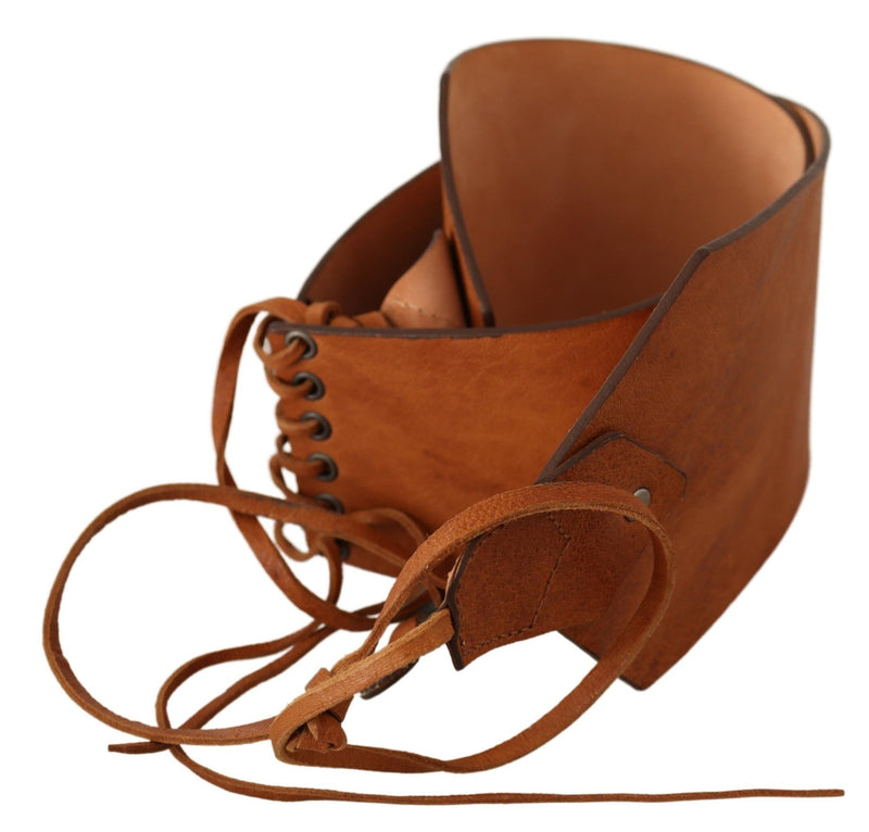 Brown Wide Leather Lace Up Knotted Belt