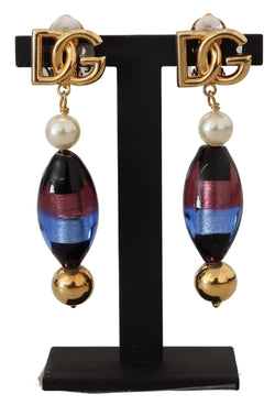 Gold Plated Brass Glass Design Dangling Earrings