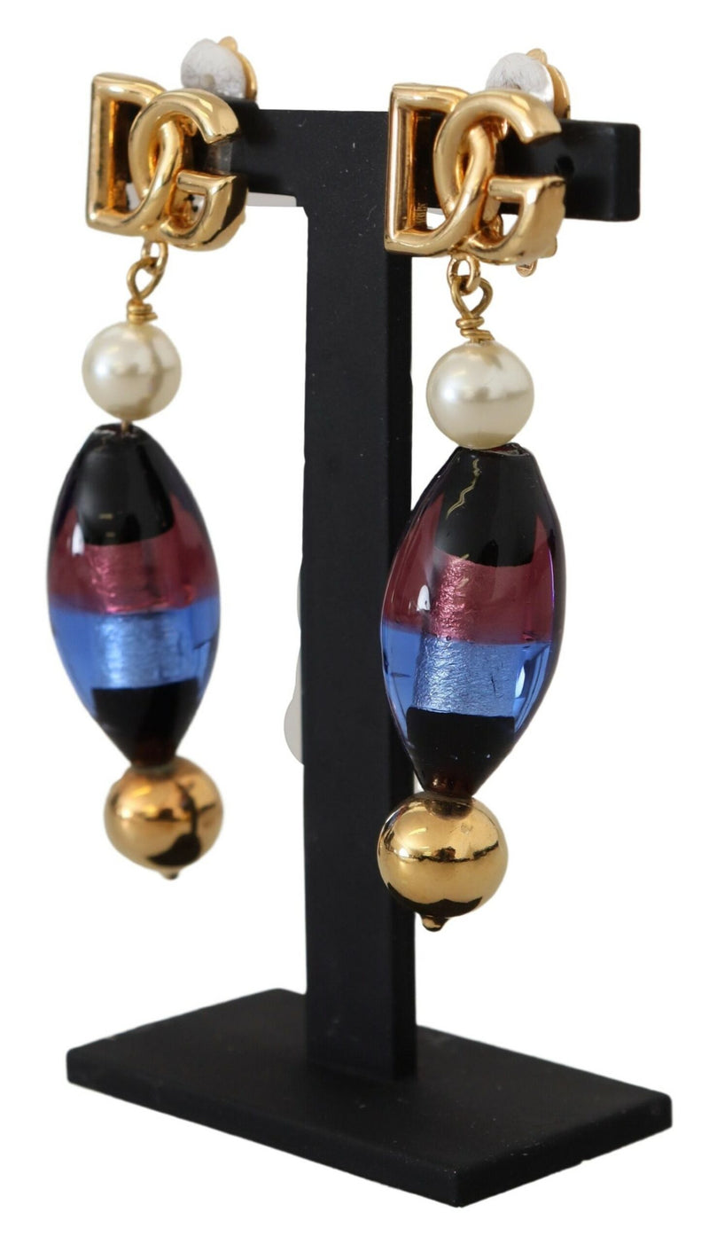 Gold Plated Brass Glass Design Dangling Earrings