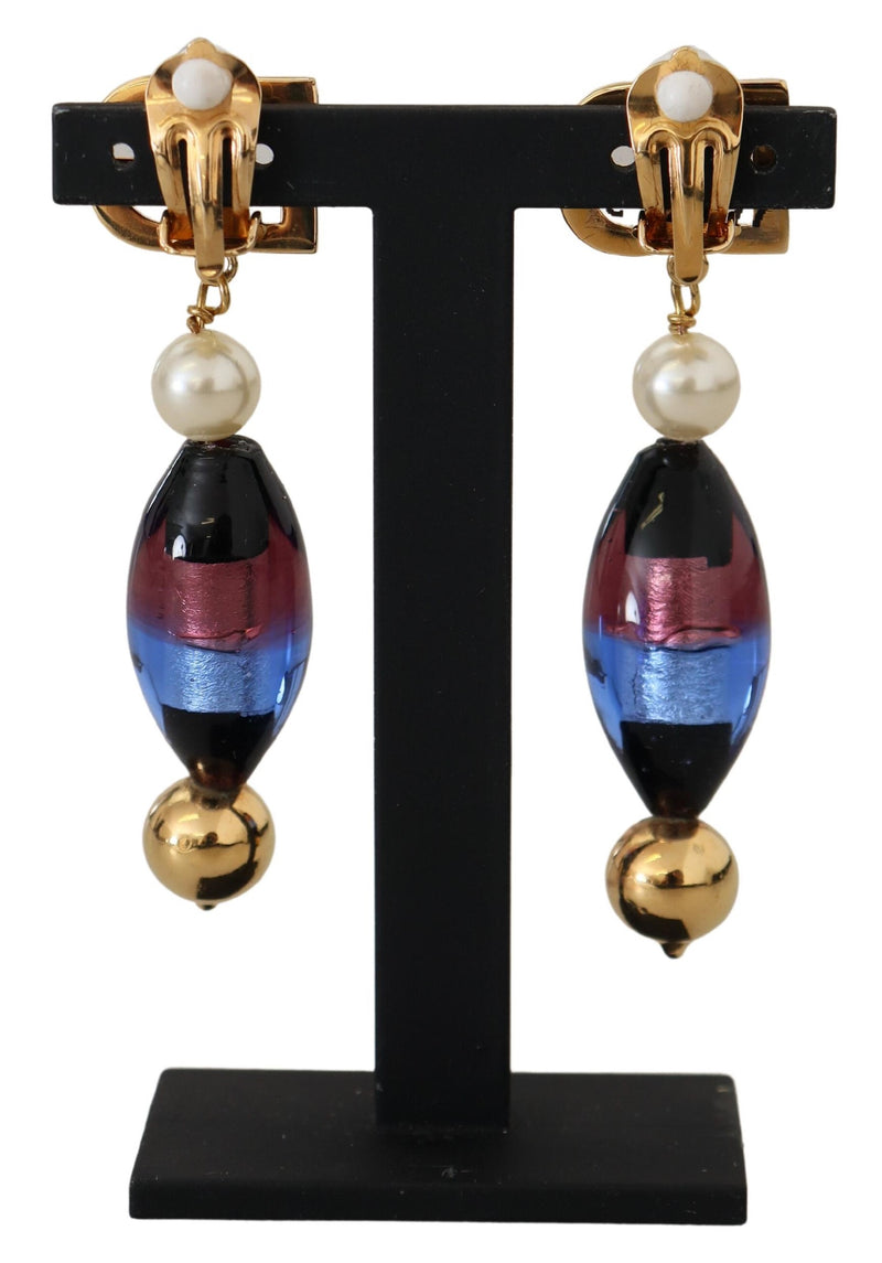 Gold Plated Brass Glass Design Dangling Earrings