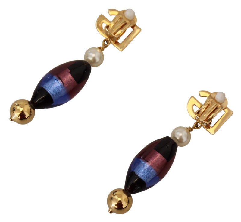 Gold Plated Brass Glass Design Dangling Earrings