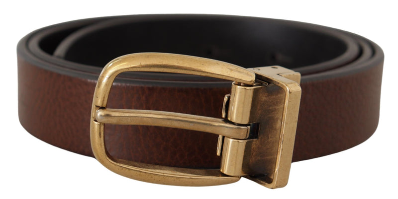 Brown Calf Leather Classic Logo Metal Buckle Belt