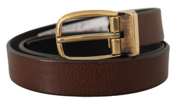 Brown Calf Leather Classic Logo Metal Buckle Belt