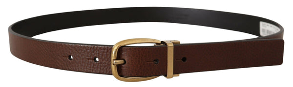 Brown Calf Leather Classic Logo Metal Buckle Belt